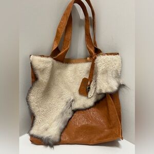 Loeffler Randall Unique Leather and Shearling Tote